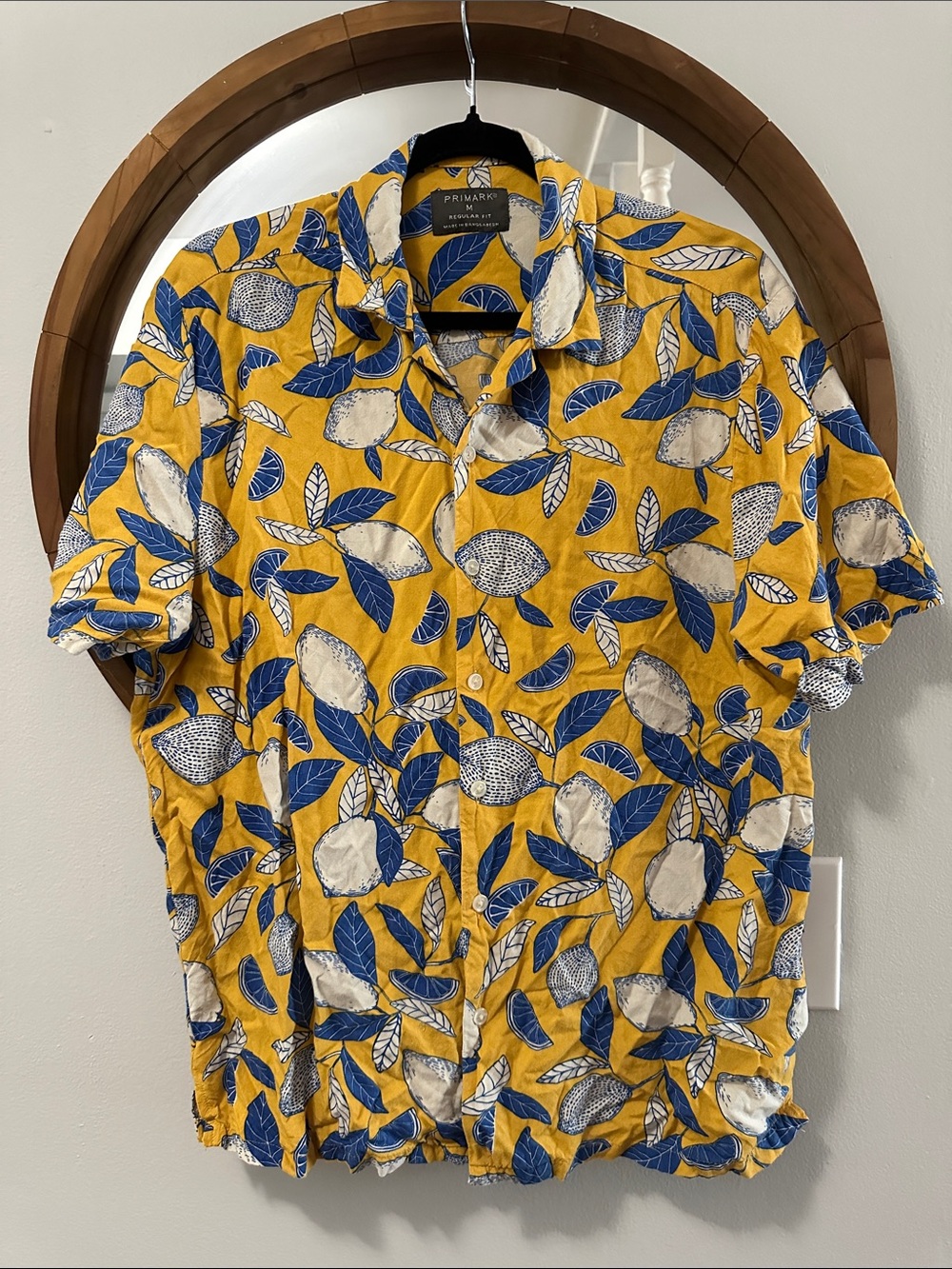 Primark Yellow, Blue & Cream Short Sleeve Button-Up Shirt